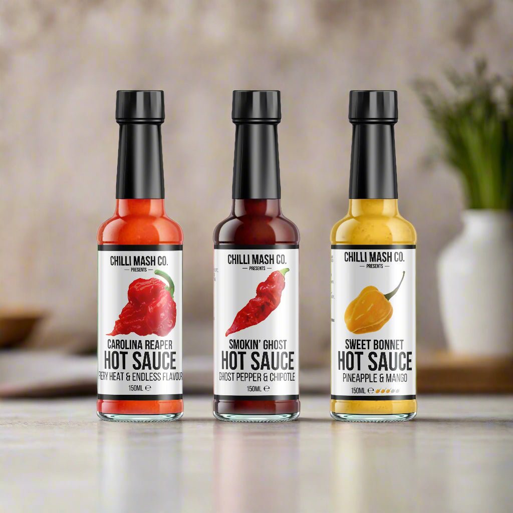 Hot Sauce Trio | 3x 150ml | Chilli Mash Company | Mild To Wild | Gift Boxed - One Stop Chilli Shop